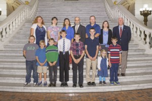 Students and their families with the Salt and Light Homeschool Support Group posed for a picture on the steps in the Capitol Rotunda during their visit to Harrisburg.