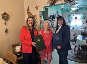 Sen. Baker & Rep. Brenda Pugh present centenarian with certificates of recognition in honor of her 100th birthday