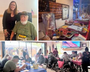 Three photos of Senator Baker with veterans