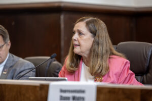 Sen. Baker at Hazelton City Hall speaking during policy meeting