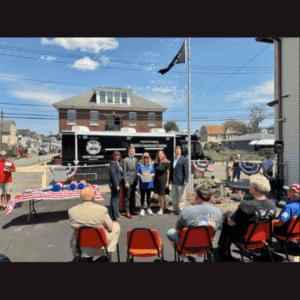 Sen. Baker with Amvets State Executive Director, Amvets Post 59 Commander, veterans, Rep. Haddock, Rep. Pugh, Rep. Ryncavage, and Wilkes-Barre City Mayor